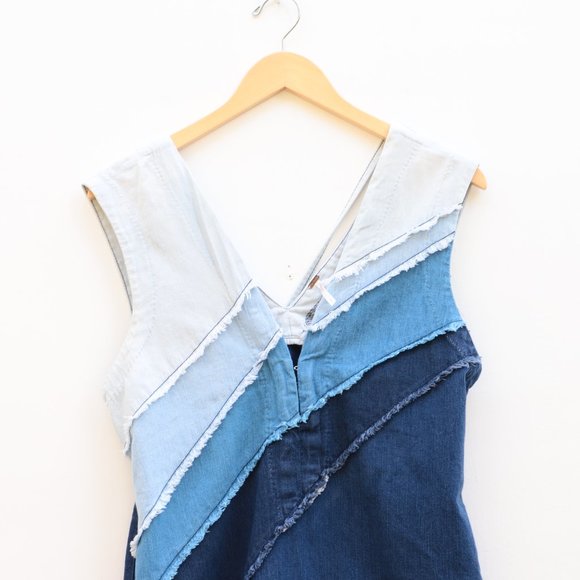 Free People - Size S Patchwork Colorblock Denim Dress - Picture 6 of 8
